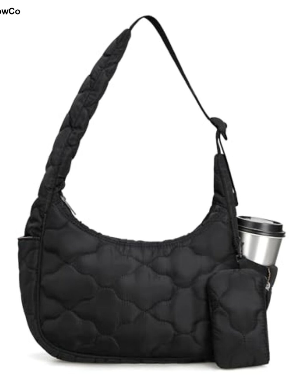 Quilted Puffer Crescent Shoulder Bag for Women with Adjustable Strap